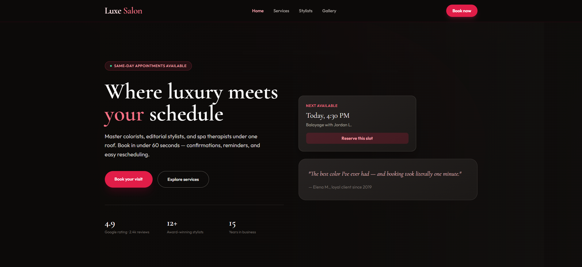 Luxe Salon & Spa — Salon Booking Website