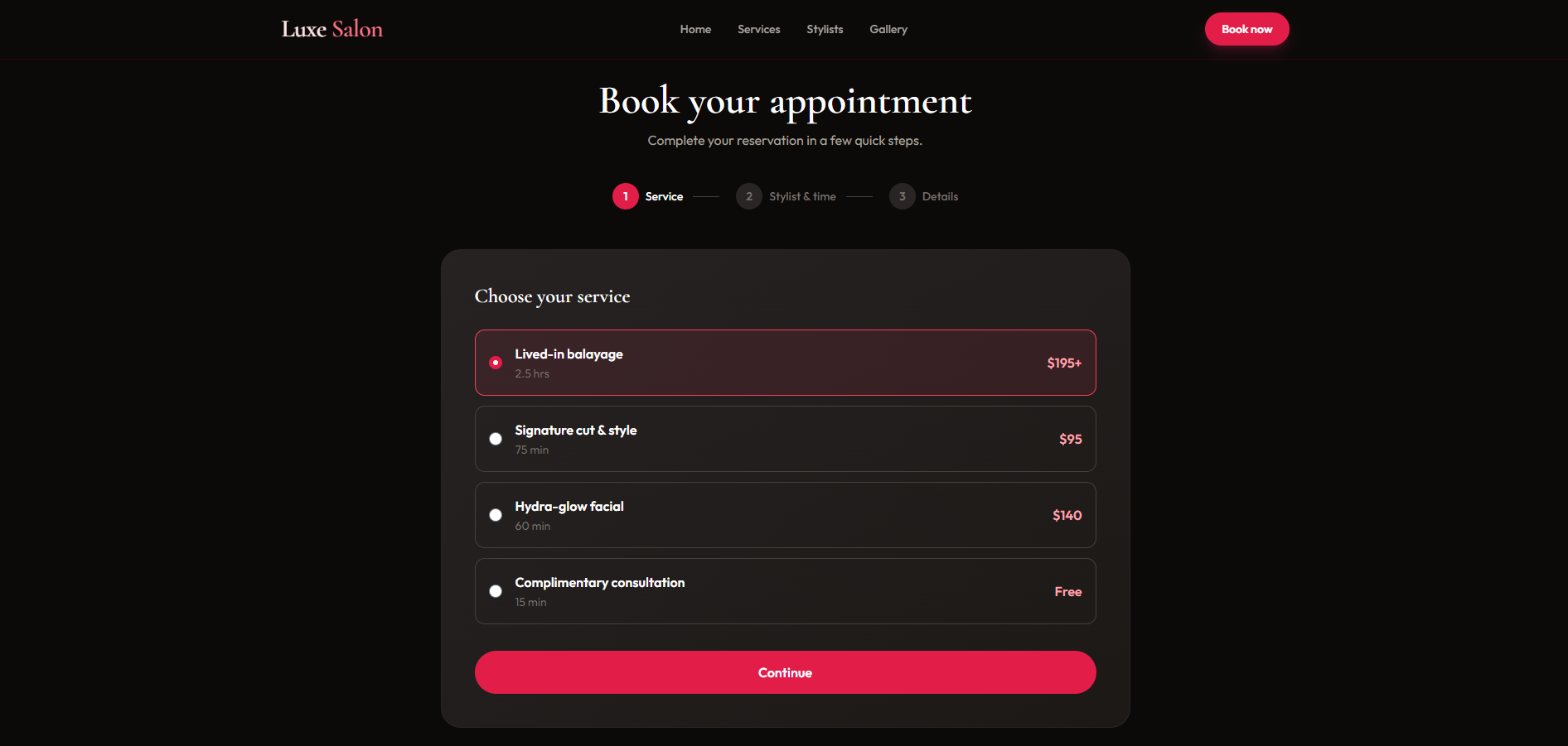 Luxe Salon & Spa — Salon Booking Website
