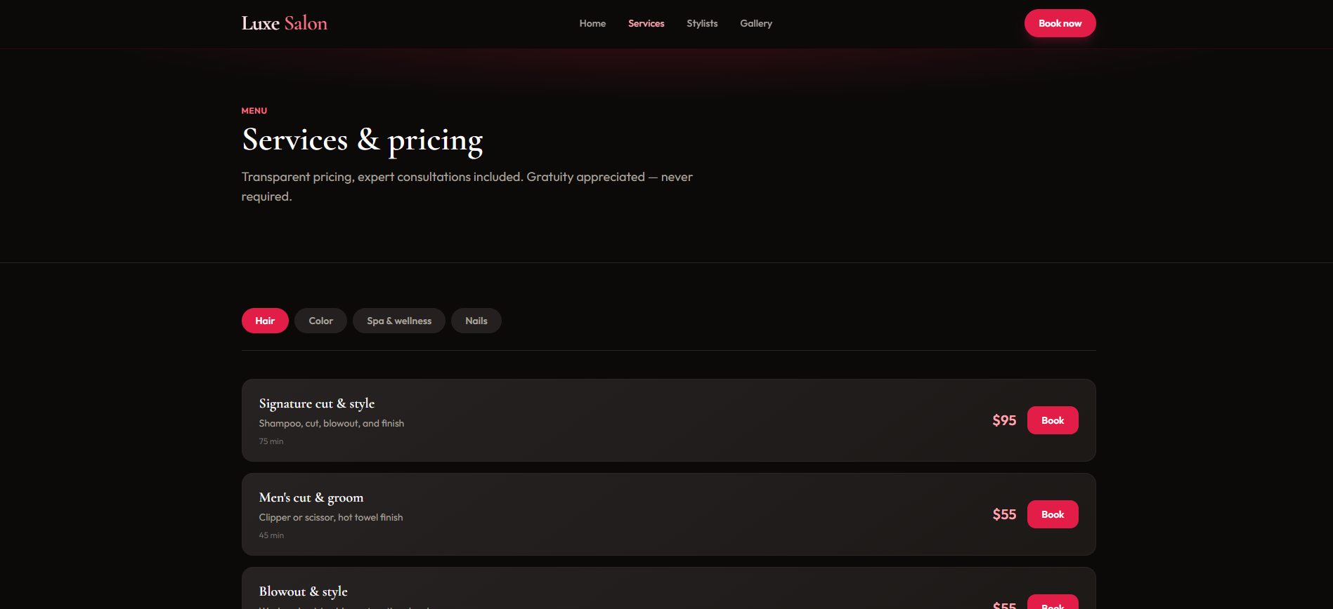 Luxe Salon & Spa — Salon Booking Website
